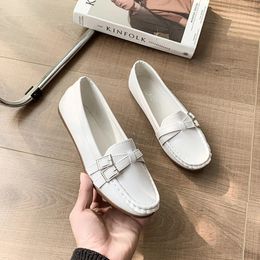 Womens Flat Shoes Spring Autumn Metal Buckle Soft Sole Shallow Boat Female Casual Office Lady Comfortable 240202