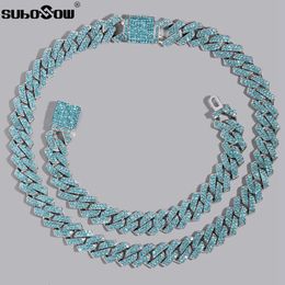 14mm Iced Diamond Prong Cuban Chain Necklace Womens Coloured Rhinestone Paved Cuban Necklace Hip Hop Mens Jewellery 240210