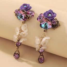 Dangle Earrings S925 Silver Needle Vintage Purple Crystal Heart Flower Designer Fashion Elegant Jewellery For Women