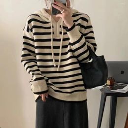 Women's Sweaters Lazy Style Striped Hooded Jumper Autumn Winter Sweater For Women 2024 Long Sleeve Knitted Pullovers Female Coats