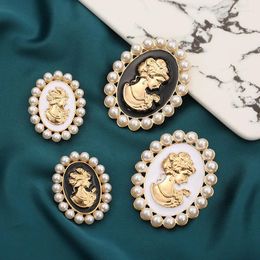 Brooches SKEDS Vintage Portrait Elegant Pearl Women Girls Brooch Pin Fashion Alloy Exquisite Enamel Party Wedding Retro Lady