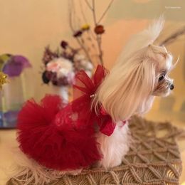 Dog Apparel Handmade Clothes Pet Supplies Sexy Lace Dress Red Carved Tulle Princess Tutu Ballet Bubble Skirt Bow Party Holiday One Piece