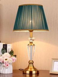 Table Lamps European Crystal Bronze Bedroom Bedside Lamp Living Room Study American Luxury Vintage Cloth Lampshade Desk Lights