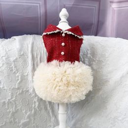 Dog Apparel Handicraft Clothes Pet Supplies Red Tweed Top Puffy Skirt Lady Dress Fashion Vest One Piece Daily Walking Holiday