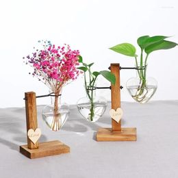 Vases Love Hydroponic Glass Vase Wooden Living Room Flower Arrangement Set Plant Dried Transparent Container