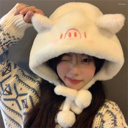 Berets Thickened Plush Hat Casual Windproof Winter Warm Bonnet Caps Cold-proof Cute Pig Ear Protection Riding