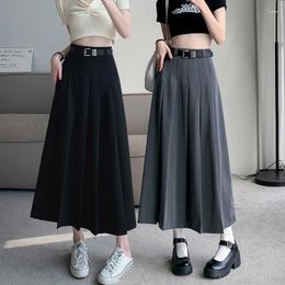 Skirts Women's Long Skirt OL Office Lady Winter A Line Pleated High Waist Korean Style Clothing Drop