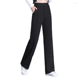 Women's Pants Korean Fashion Office Lady Straight Suit Trousers Women Spring Autumn High Waist Pockets All Match Black Wide Leg