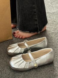 Slippers Flat Shoes Female Casual Slipers Women Silver Luxury 2024 Fabric Rome Mary Janes PU Basic Rubber