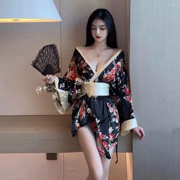 Women's Sleepwear Sexy Underwear Showa Geisha Kimono War Robe Temptation Deep V Private Room Improved Cos Nightgown Pyjamas