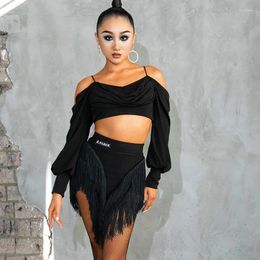 Stage Wear Long Sleeved Top Tassel Skirts Suit Latin Dance Competition Clothing For Women Chacha Rumba Tango Dress Costumes DQS15124