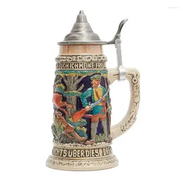 Mugs Beer Stein Mug 600ml German Hunting Viking Tankard With Petwer Lid Coffee Cup Drinkware Gifts