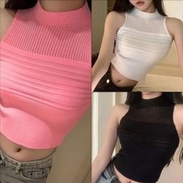 Women's Tanks Sexy Tank Top Women Spicy Girl Hollow Out Knit Outer Wear Slim Cropped