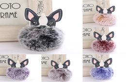 y Rabbit Fur Ball French Bulldog Keychain Pompom Key Chain Pu Leather Animal Dog Keyring Holder Bag Charm Trinket Chaveiros2044516