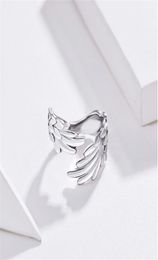 Sterling silver S925 open ring with platinumplated feather wings adjustable polished craftsmanship comfortable to wear fashio3899327