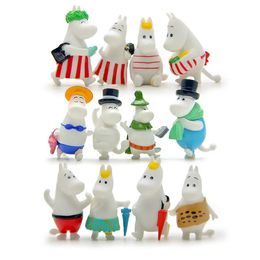 12pcsset Animal Hippo Figure Desk Car Ornaments Q Version Cute Doll Model Fairy Garden Moss Miniatures Craft Decor Accessories 240129