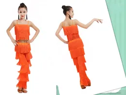 Stage Wear Girls Dance Practice Grading Contest Performance Latin Children Fringe Pants Sling Set