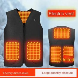 Men Autumn winter Smart heating Cotton 5 area Vest Heated V neck vest Women Outdoor Flexible Thermal Winter Warm Jacket M4XL 240202