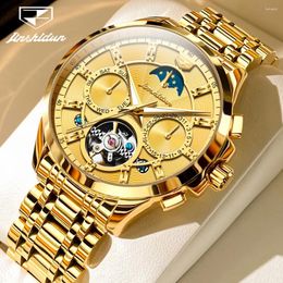 Wristwatches JSDUN Original Luxury Watch For Men Automatic Movement Waterproof Gold Stainless Steel Classic Skeleton Wristwatch Date Man