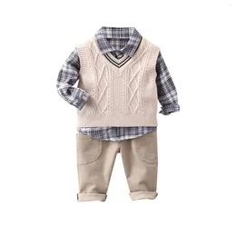 Clothing Sets Kids Autumn Set Children'S Sweater Vest Korean Three-Piece Spring Baby Boy Fashion Toddler Party Boys Outfits