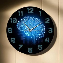 Wall Clocks Hanging Clock Silent Circuit Board Brain Pattern Analog For School Bar