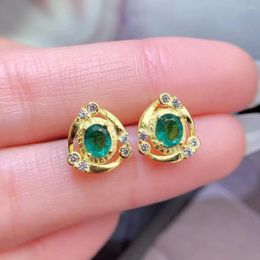 Stud Earrings Prevent Allergy 925 Silver Emerald 4mm 5mm Total 0.6ct Natural With 3 Layers 18K Gold Plated