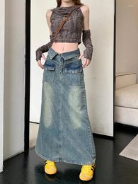 Skirts Large Size 5XL Long MaxiVintage Denim Skirt Women2024 Fashion Floor-Length High Waist Jean Female Washed