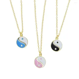 Pendant Necklaces Designer Tai Ji Diagram For Women With Pink Blue Black Enamel Gold Plated Color Fashion Jewelry Brass Party