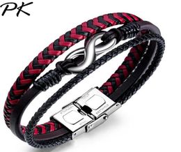 European and American popular leather woven bracelet Titanium steel men039s leather bracelet Red and black Colour leather bracel7194790