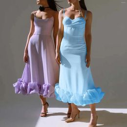 Casual Dresses Sexy Irregular Ruffle Hem Sling Long Dress Women Fashion Sleeveless Wedding Guest 2024 Evening Party Vestido