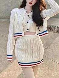 Work Dresses Sweet Knitted 3 Piece Set Women Elegant Casual Sweater Skirt Female Korean Fashion Designer Kawaii Suit 2024 Autumn