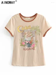 Women's T Shirts Boho Summer Fashion Vintage Chic Women Tree Print Short Sleeve T-shirt Ladies Tops CottonTee Shirt Camiseta