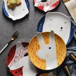 Plates Korea Creative Breakfast Steak Children's Fruit Plate 6 Or 8 Inch Hand Painted Animal Dish Cutlery Cartoon Ceramic Platos