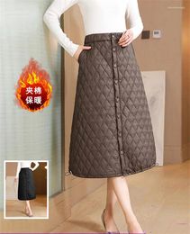 Skirts Fashionable Diamond Checkered Cotton Quilted Skirt Winter Loose Fitting High Waist Versatile Mid Length A-Line Z4032