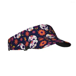 Berets Day Of The Dead Skull And Flowers Summer Air Sun Hat Visor UV Protection Top Empty Sports Golf Running Sunscreen Cap