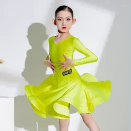 Stage Wear Many Colors Ballroom Dance Competition Dresses Girls Long Sleeved Latin Costumes Kids Samba Tango Salsa Dancewear SL9724