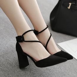 Dress Shoes 2024 Women's Sandals Female Summer Thick With High-heeled Pointed Stiletto Sexy Nightclub Buckle Strap Zapatilla Mujer