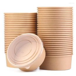 Take Out Containers 20pcs/pack Disposable Kraft Paper Bowl Fruit Salad Fast Food Package Takeaway Storage Lunch Box