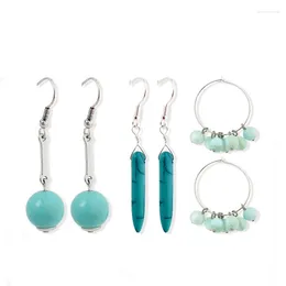 Dangle Earrings 2024 Fashion Blue Stone Water Drop For Women Hip Hop Round Beads Jewellery Party Gift