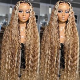 Pre Cut Highlight Wig Curly Human Hair 134 Deep Wave Bleached Knots Glueless Wigs 75 Plucked Wear And Go 240127