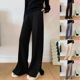 Women's Pants Knitwear Manufacturer Custom Wide Leg Casual Knitted Sweater Trousers Rib Knit