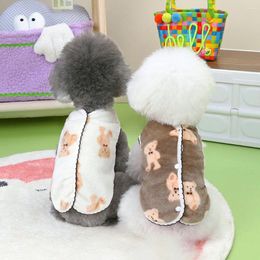 Dog Apparel Cute Bear Printed Vest Coat Autumn And Winter Pet Clothes For Small Dogs Teddy Cat Puppy Clothing Warm Cardigan Sweater