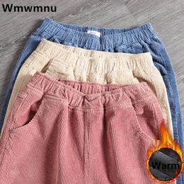 Winter Thicken Baggy Harem Pants Women High Waist Casual Warm Velvet Lined Pantalones Snow Wear Corduroy Ankle-length Spodnie 240129