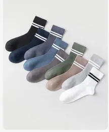 Men's Socks 4Pairs/Lot Man Cotton Sock Striped Midtube Boneless Warm Anti-slip Antibacterial Confort High Quality Sports