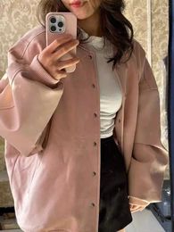 Women's Jackets Bf American High Street Pink Bomber Thick Loose Women Long Sleeve Preppy Style Y2k Leather Chaqueta Mujer Vintage