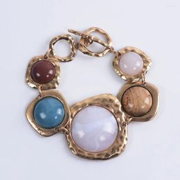 Link Bracelets Vintage Jewelry Accessories Wholesale Boho Ethnic Antique Gold Color Charm Fuax Gem Stone Designer Statement Bracelet For