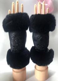 Luxury Gloves Autumnwinter Women039s Goat gloves Rex rabbit hair mittens6682223