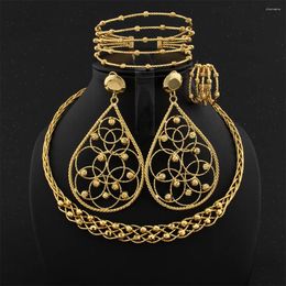 Necklace Earrings Set Bohemian Classic Bride Wedding Jewellery Italian Luxury Gold Plated Bangle Ring Women Anniversary Gift