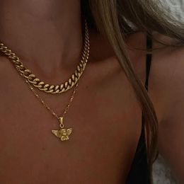 Pendant Necklaces Boho Multilayer Geometric Thick Chain Angel Necklace For Women Female Fashion Vintage Gold Color Punk Choker Jewelry Gif