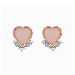 Stud Earrings Original Creative Moonstone Love Heart Shape For Women Fashion Simple Jewellery Gift